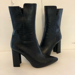 Black mid calf croc boots